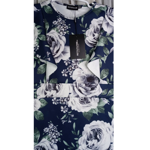 PLT Navy Floral Print Frill Detail Sleeveless Midi Dress Women's Size 12 - Picture 4 of 5